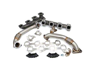 PPE High-Flow Exhaust Manifolds and Up-Pipes; Raw (17-25 6.6L Duramax Silverado 2500 HD)