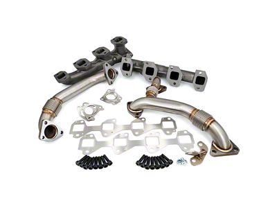 PPE High-Flow Exhaust Manifolds and Up-Pipes; Silver Ceramic (11-16 6.6L Duramax Silverado 2500 HD)