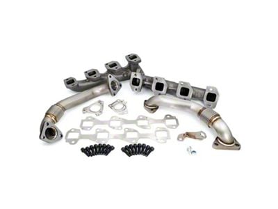 PPE High-Flow Exhaust Manifolds and Up-Pipe Kit; Silver Ceramic (01-04 6.6L Duramax Silverado 3500 HD)