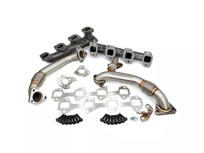 PPE High-Flow Exhaust Manifolds and Up-Pipes; Silver Ceramic (17-24 6.6L Duramax Silverado 3500 HD)