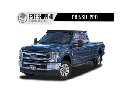 Prinsu Pro Roof Rack with 50-Inch LED Light Bar Cutout Wind Deflector; Black (17-26 F-350 Super Duty SuperCrew w/o Cab Lights)