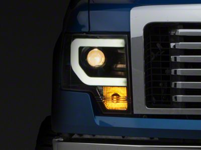 Light Bar DRL Projector Headlights; Black Housing; Clear Lens (09-14 F-150 w/ Factory Halogen Headlights)