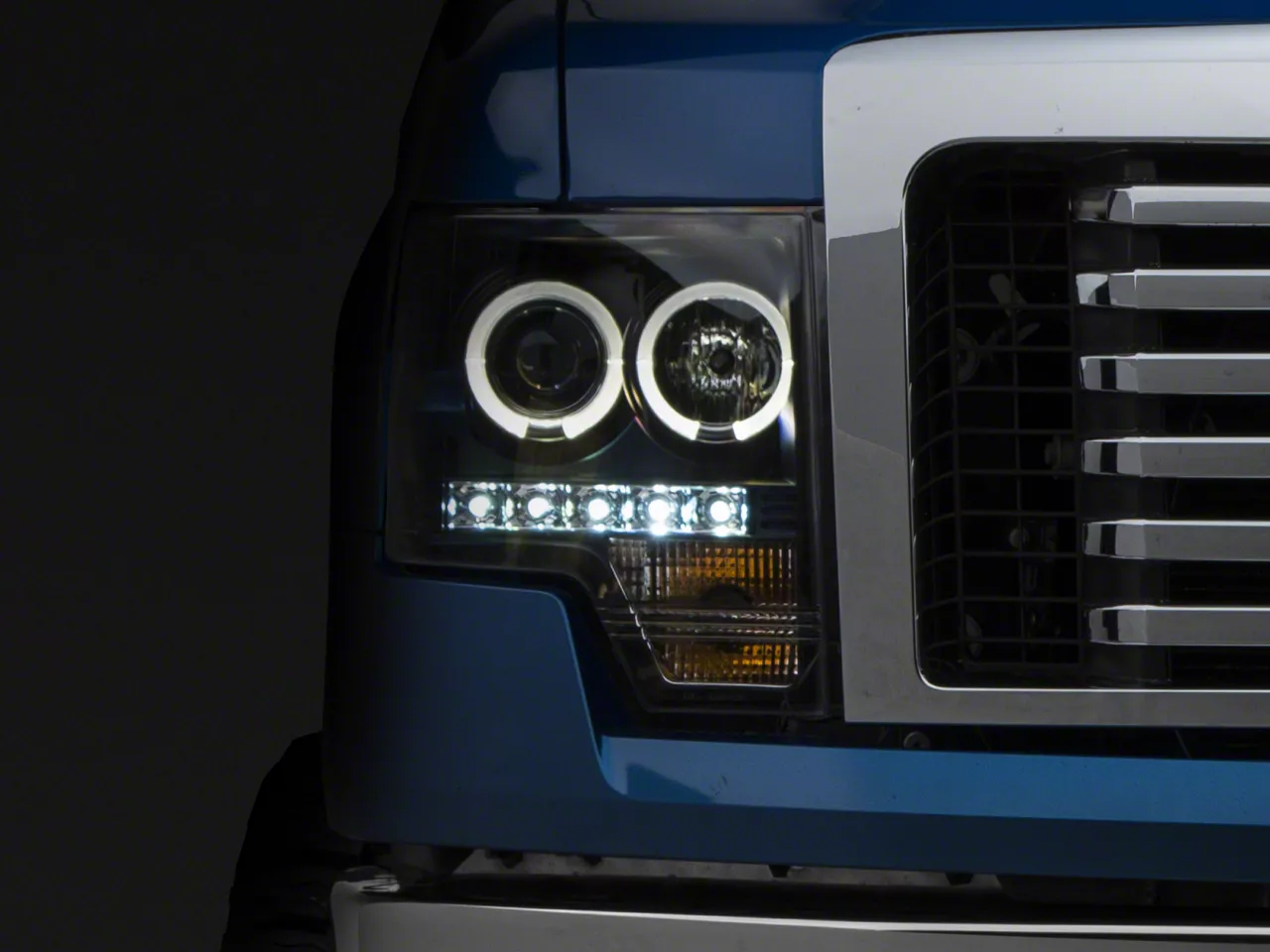 LED Halo Projector Headlights; Black Housing; Clear Lens (09-14 F-150 w/ Factory Halogen Headlights)