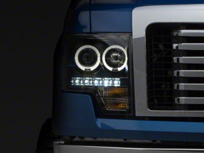 LED Halo Projector Headlights; Black Housing; Clear Lens (09-14 F-150 w/ Factory Halogen Headlights)