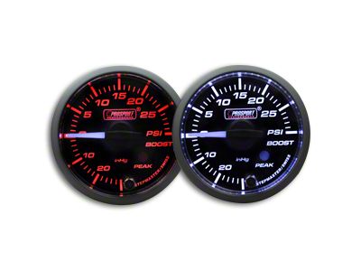 Prosport 52mm Premium Series White Pointer Boost Gauge; Electrical; Amber/White (Universal; Some Adaptation May Be Required)
