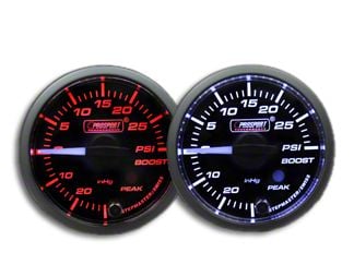 Prosport 52mm Premium Series White Pointer Boost Gauge; Electrical; Amber/White (Universal; Some Adaptation May Be Required)