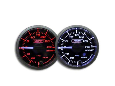Prosport 52mm Premium Series White Pointer Boost Gauge; Electrical; Amber/White (Universal; Some Adaptation May Be Required)