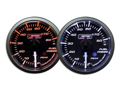 Prosport 52mm Premium Series White Pointer Fuel Pressure Gauge; Electrical; Amber/White (Universal; Some Adaptation May Be Required)