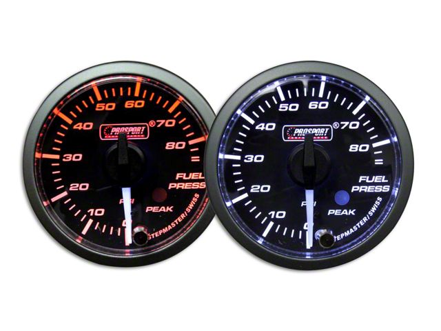 Prosport 52mm Premium Series White Pointer Fuel Pressure Gauge; Electrical; Amber/White (Universal; Some Adaptation May Be Required)