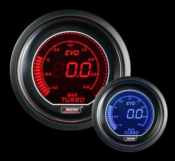 Prosport 52mm EVO Metric Series Boost Gauge; BAR; Red/Blue (Universal; Some Adaptation May Be Required)