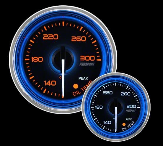 Prosport 52mm Crystal Blue Series Oil Temperature Gauge; Electrical; Amber/White with Blue Halo Ring (Universal; Some Adaptation May Be Required)
