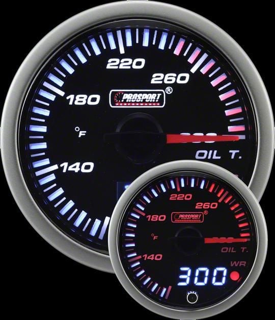 Prosport 52mm JDM Series Dual Display Oil Temperature Gauge; Electrical; Amber/White (Universal; Some Adaptation May Be Required)