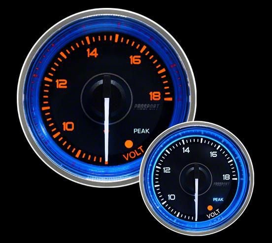 Prosport 52mm Crystal Blue Series Volt Gauge; Electrical; Amber/White with Blue Halo Ring (Universal; Some Adaptation May Be Required)