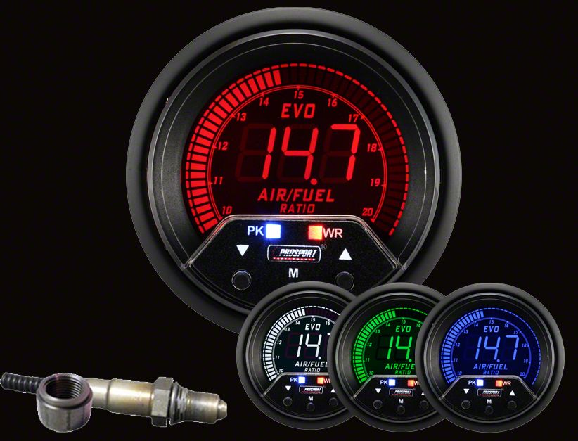 Prosport 52mm Premium EVO Series Wideband Air Fuel Ratio Gauge with With Bosch Sensor; Electrical; Blue/Red/Green/White (Universal; Some Adaptation…