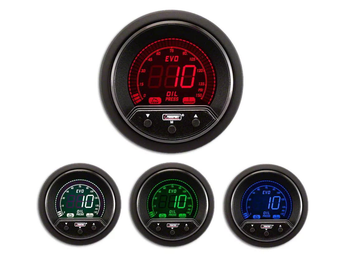 Prosport 52mm Premium EVO Series Oil Pressure Gauge; Electrical; Blue/Red/Green/White (Universal; Some Adaptation May Be Required)