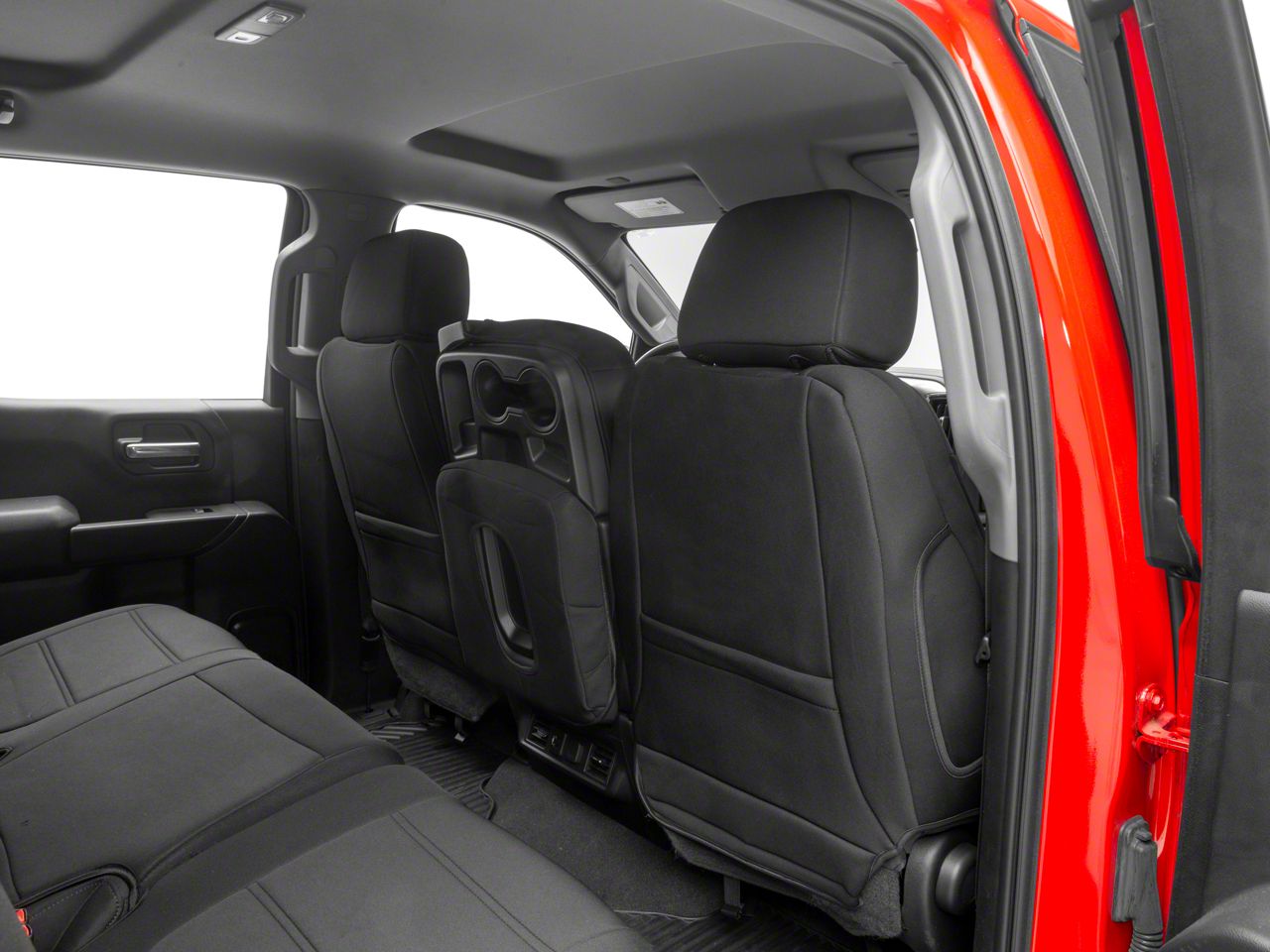 Black Leather Seat Covers For 2019-2021 Chevy Silverado Crew Cab LT – Rear Storage, Gray Stitching