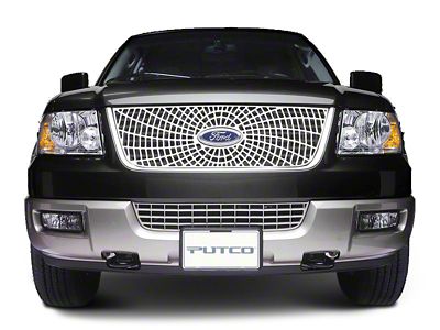 Putco Liquid Spider Web Upper Overlay Grille with Emblem Cutout; Polished (99-03 F-150 w/ OE Bar Style Grille)