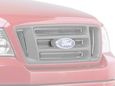Putco Liquid Mesh 6-Piece Upper Overlay Grille with Emblem Insert; Polished (04-08 F-150 FX4, STX, King Ranch)
