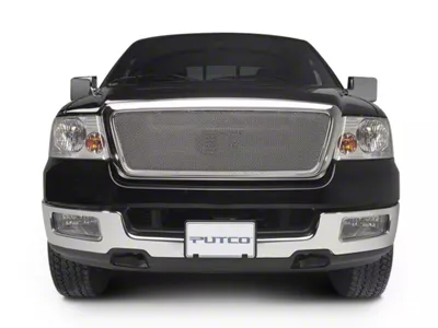 Putco Liquid Mesh Upper Overlay Grille with Emblem Delete; Polished (04-08 F-150 XL, XLT, Lariat)