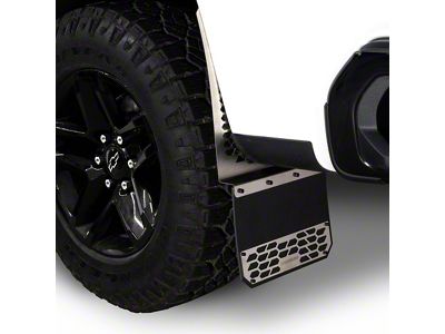 Putco Hex Shield Series Mud Flaps; Brushed; Front (14-18 Sierra 1500)