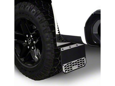 Putco Hex Shield Series Mud Flaps; Polished; Front (14-18 Sierra 1500)