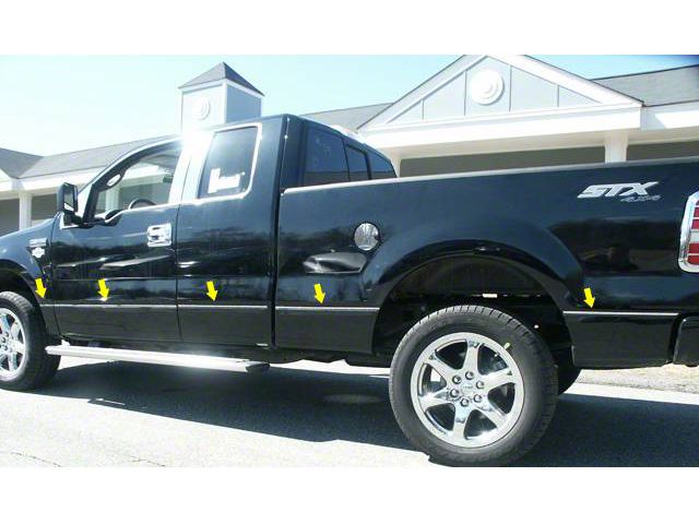 Chrome Groove Insert Trim For 2009-2014 Ford F-150 Crew Cab 5.5' Bed - Stainless Steel, No Flares