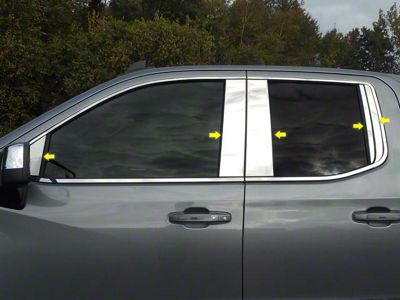 Pillar Post Trim; Stainless Steel (19-25 Silverado 1500 Double Cab)