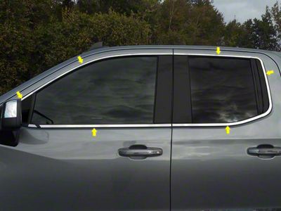 12-Piece Window Trim Package; Stainless Steel (19-25 Silverado 1500 Double Cab)
