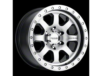 Raceline Avenger Black and Machined 8-Lug Wheel; 17x9; -12mm Offset (01-06 Sierra 2500 HD)