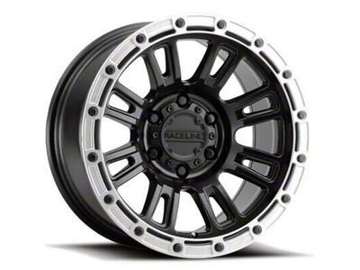 Raceline Compass Satin Black with Silver Ring 6-Lug Wheel; 17x9; -12mm Offset (99-06 Sierra 1500)