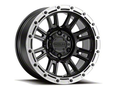 Raceline Compass Satin Black with Silver Ring 6-Lug Wheel; 18x9; 18mm Offset (19-25 Sierra 1500)