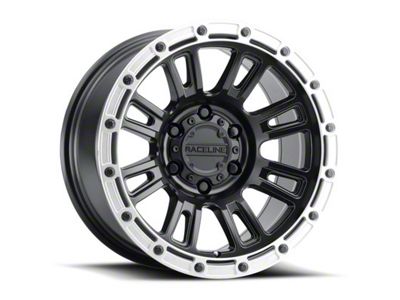 Raceline Compass Satin Black with Silver Ring 6-Lug Wheel; 18x9; -12mm Offset (19-25 Silverado 1500)