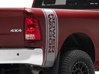 RAM Licensed by RedRock Power Wagon Rear Vertical Stripe; Silver (03-24 RAM 2500)