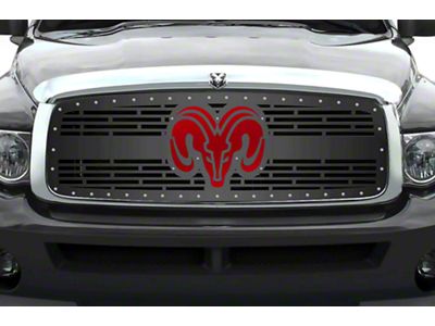 1-Piece Steel Upper Grille Insert; RAM Head with Red Acrylic Underlay (02-05 RAM 1500)