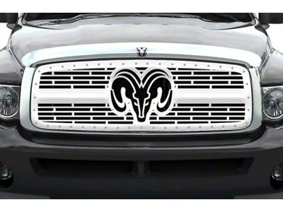 1-Piece Steel Upper Grille Insert; RAM Head with Steel Finish (02-05 RAM 1500)