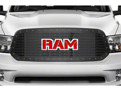 1-Piece Steel Upper Replacement Grille; Stainless Ram with Red Acrylic Underlay (13-18 RAM 1500, Excluding Rebel)