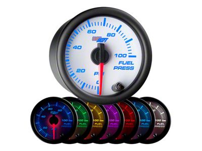 100 PSI Fuel Pressure Gauge; White 7 Color (Universal; Some Adaptation May Be Required)