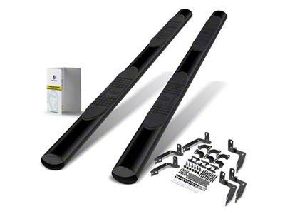 4-Inch Oval Straight Side Step Bars; Black (09-18 RAM 1500 Quad Cab)