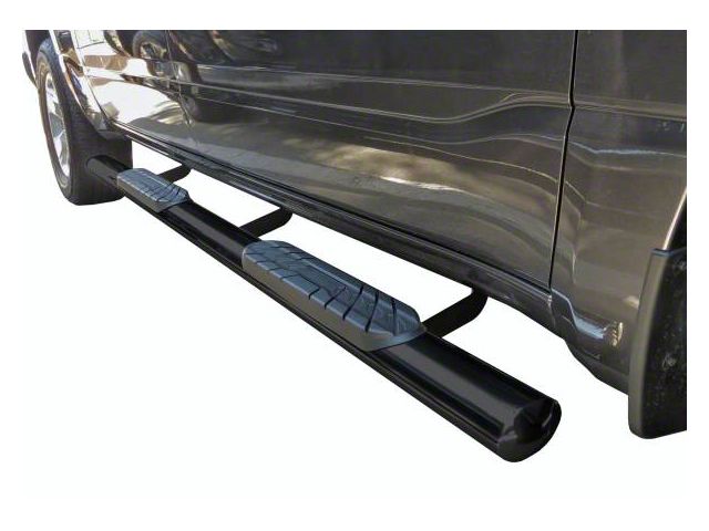 4-Inch Straight Oval Side Step Bars; Semi-Gloss Black (02-08 RAM 1500 Quad Cab)