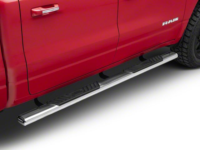 5-Inch Straight Nerf Side Step Bars; Stainless Steel (19-24 RAM 1500 Crew Cab)