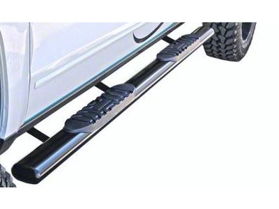 5-Inch Straight Oval Side Step Bars; Semi-Gloss Black (02-08 RAM 1500 Quad Cab)