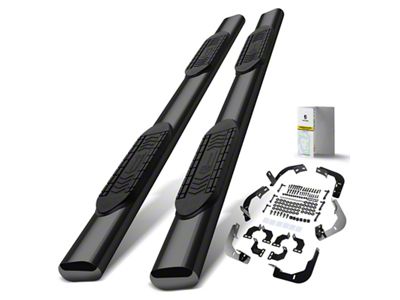 6-Inch Oval Straight Side Step Bars; Black (09-18 RAM 1500 Quad Cab)