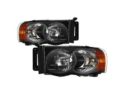 Amber Crystal Headlights; Black Housing; Clear Lens (02-05 RAM 1500)