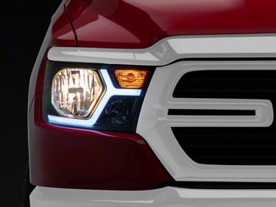 Animated LED Bar Factory Style Headlights; Matte Black Housing; Clear Lens (19-24 RAM 1500 w/ Factory Halogen Headlights)