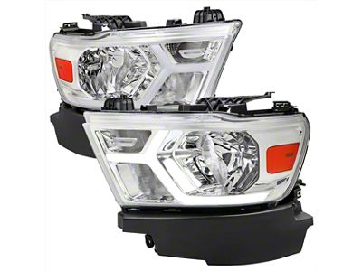 Animted LED Bar Factory Style Headlights; Chrome Housing; Clear Lens (19-24 RAM 1500 w/ Factory Halogen Headlights)