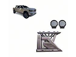 Armour II Roll Bar with 9-Inch Black Round Flood LED Lights and Basket; Black (15-26 RAM 1500 w/o RAM Box)