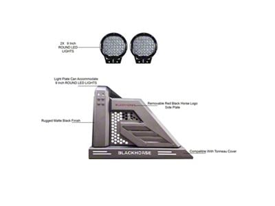 Armour II Roll Bar with 9-Inch Black Round Flood LED Lights; Black (15-25 RAM 1500)