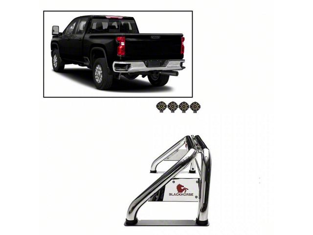 Atlas Roll Bar with 7-Inch Black Round LED Lights; Stainless Steel (02-24 RAM 1500 w/o RAM Box)
