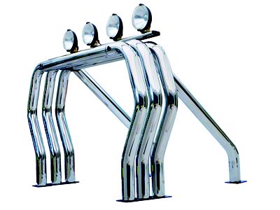 Go Rhino Triple Bar/Single Kicker Bed Bar; Chrome (09-18 RAM 1500 w/ 8-Foot Box)