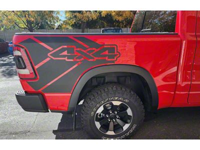 Bed Graphics with 4x4 Logo; Matte Black (19-24 RAM 1500 Rebel)